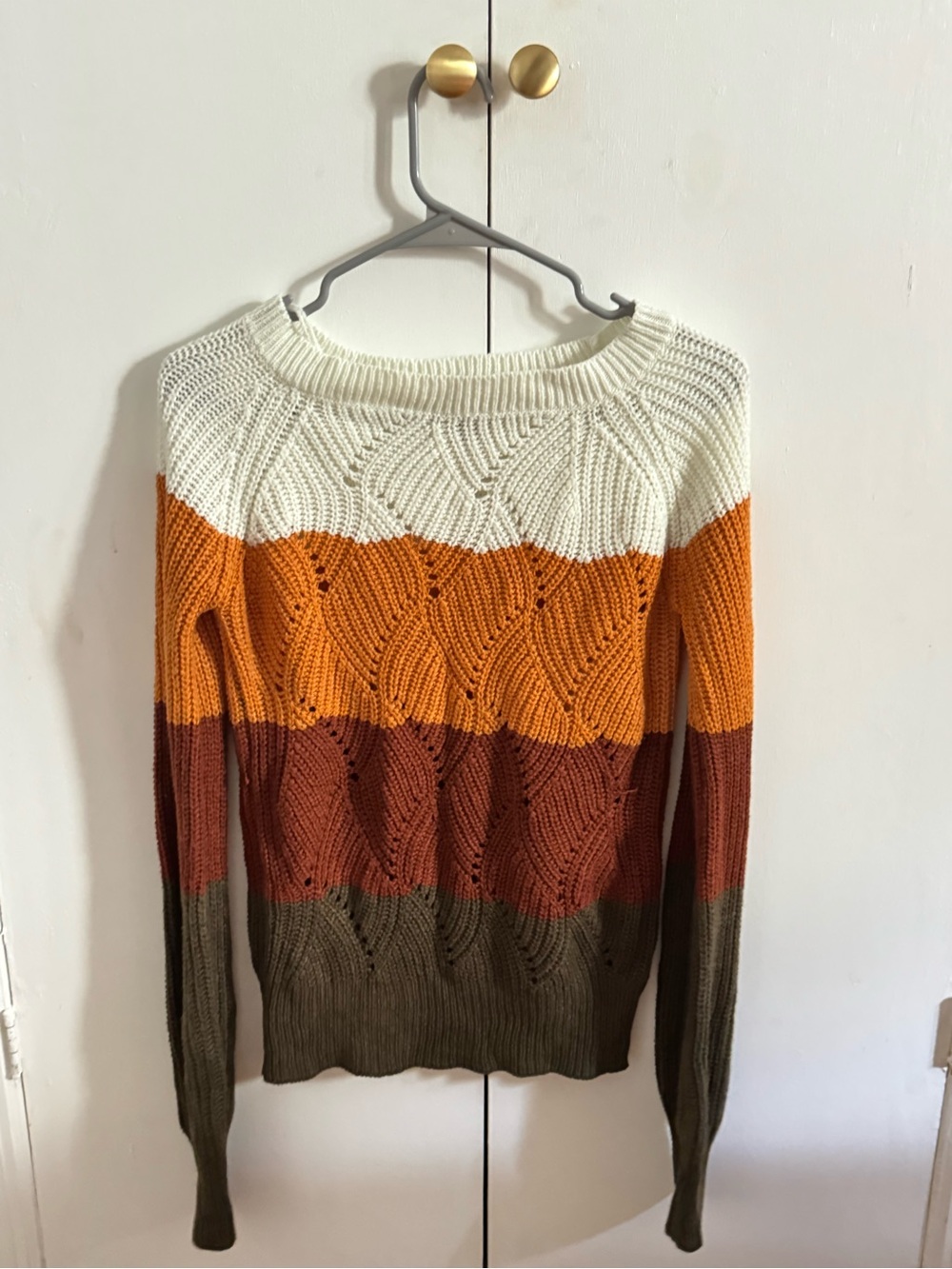 Love By Design Striped Crewneck Sweater - Cream, Mustard, Rust, Olive
